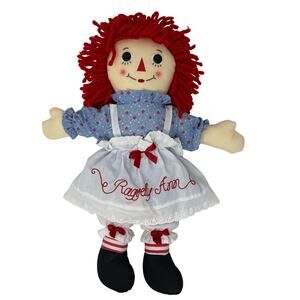 Vintage 80s Raggedy Ann Doll 18” Red Yarn Hair Blue Dress Classic Vintage Style